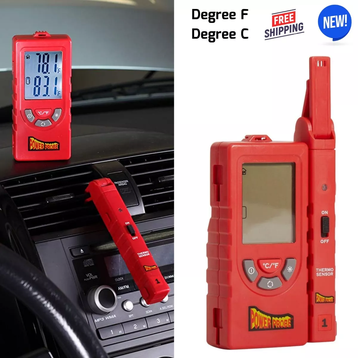 Wireless Temperature Probe Digital Thermometer For HVAC Automotive A/C  Systems