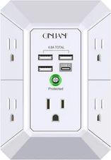 QINLIANF 5 Outlet Surge Protector Wall Charger with 4 USB Ports