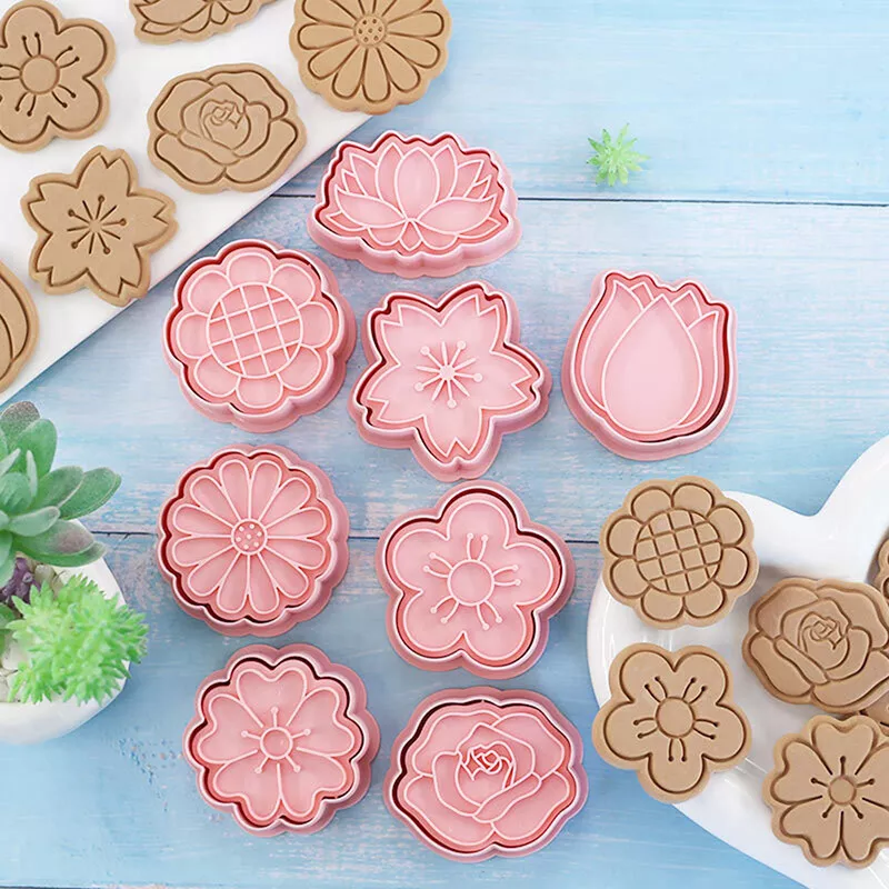8pcs set Flower Shape Cookie Cutters 3D Plastic Biscuit Mold