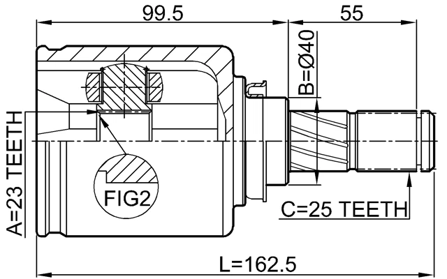 JUNTA INTERNA CV 23X40X25 - Para Nissan ALMERA N16 (UKP) 2000-2006 FABRICANTE DE EQUIPAMENTO ORIGINAL 39711-64J03 - Imagem 2 de 3