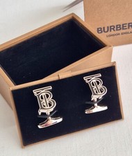 New Burberry TB Monogram Motif Enamel and Palladium Plated Cufflinks