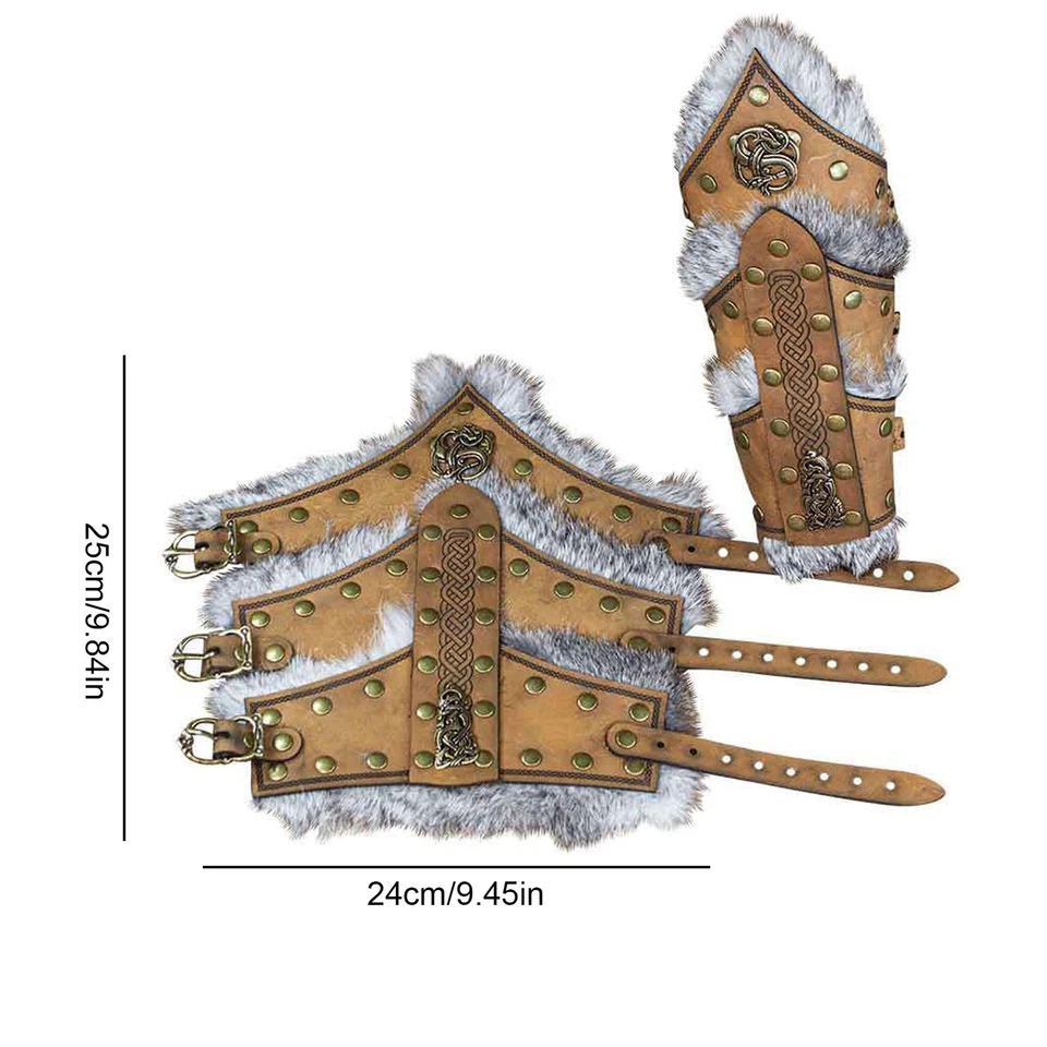 Brazaletes de brazo vikingos medievales para hombres Juegos con disfraces medievales Protectores de brazo de cuero sintético Foto 3 de 4