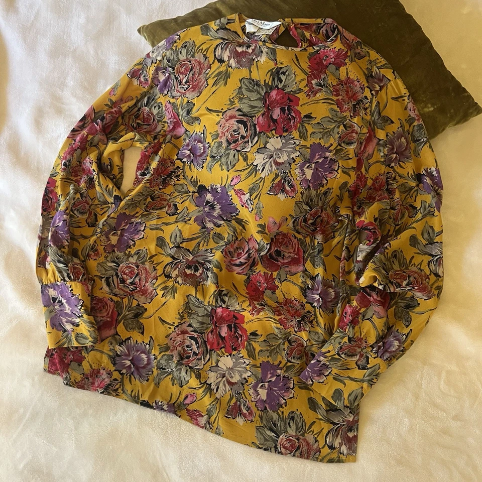 Blusa túnica Max Mara vintage años 80 100 % seda popover longitud talla 10 Foto 2 de 4