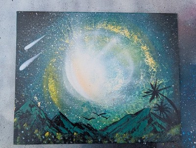 The Galaxy Beyond Time, 8x10 Spray Art on Canvas. Original Work . Signed. 