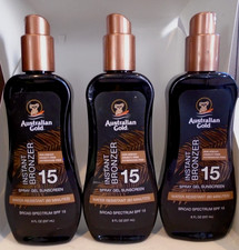 3x Australian Gold Instant Bronzer SPF 15 Spray Gel Sunscreen 8oz NEW Free Ship