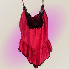 Red Satin Fairy Goth Teddy Lace Trim Escapades Vintage Drop-waist Lingerie