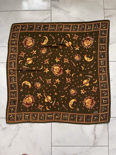 Gianni Versace Zodiac Sun Moon Stars Square Hand Rolled Silk Scarf 34"x34”