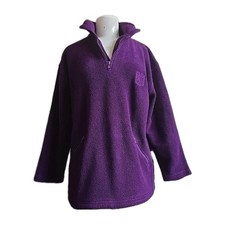 Vtg 90s Ralph Lauren Women M Purple 1/4 Zip Pullover Fleece Sweater USA Made*