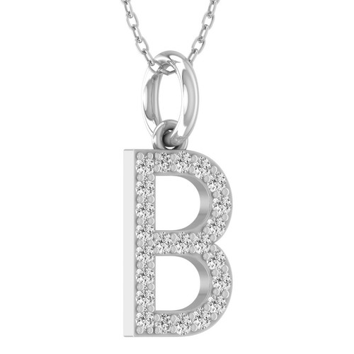 10K White Gold Diamond Initial B Letter Pendant Necklace 18" Silver Cable Chain - Picture 3 of 10