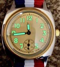 GENTS 32mm 1920s STYLE Oyster WATCH Military Strap SUB Seconds QUARTZ