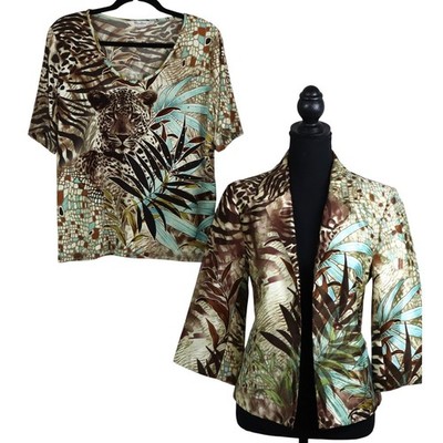 Vintage Y2K Tanjay Cheetah Leopard Jacket Blazer & Top SET Jungle Tropical