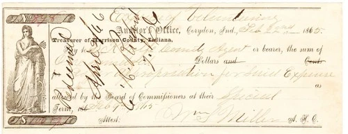 Indiana 1865 Civil War Volunteer Bounty loan repayment: printed $ 100.00 note