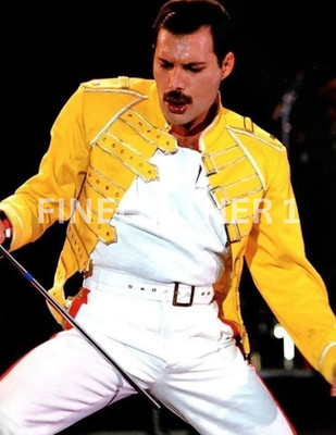 Freddie Mercury Strap Wembley Concert Men's Yellow Faux Leather Jacket BIG SALE