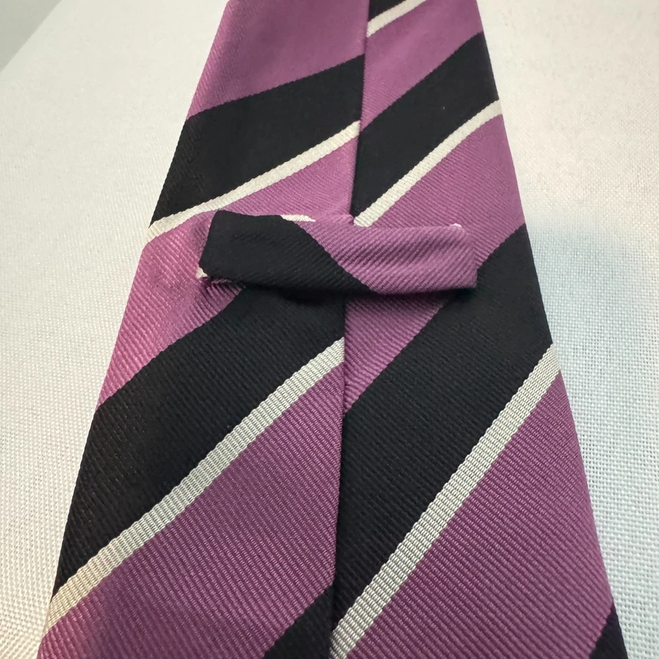Corbata Ralph Lauren Etiqueta Púrpura Rosa Negro Rayas Hecha en Italia 100% Seda Foto 4 de 4