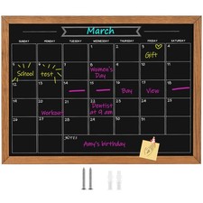 Calendar Chalkboard, 23.6"  31.5", Magnetic Surface Rustic Brown Solid Pine ...