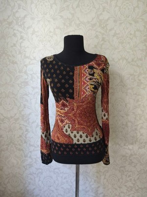 Vintage Y2K Boho Mesh Top Sheer Paisley Patchwork Long Sleeve Nice Connection