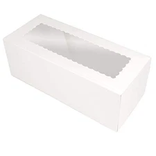 5 Pack White Rectangular Cake Box, 14x6x5 Inch High, Scalloped Window, Bakery