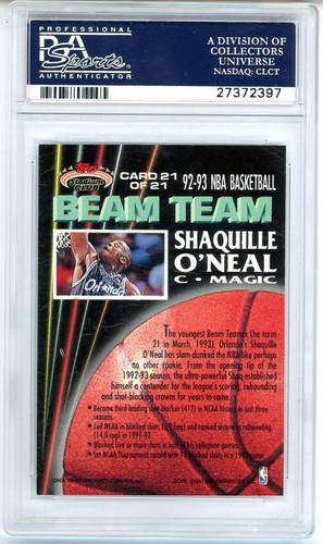 1992 STADIUM CLUB SHAQUILLE O'NEAL BEAM TEAM PSA 8 NM-MT #21 F96 - Picture 2 of 2