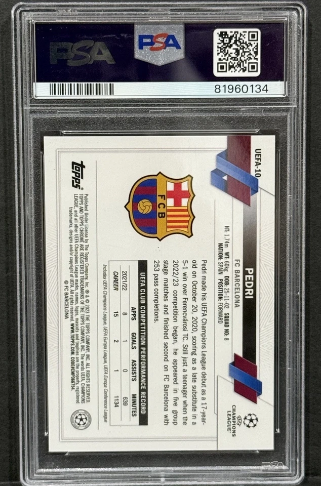 2023 Topps Chrome NSCC Exclusive UEFA Barcelona Pedri Gold Refractor /50 PSA 10 - Image 3 of 3