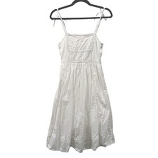 J Crew Point Sur 100% Cotton White Knee-Length Summer Tie-Strap Sundress - 00