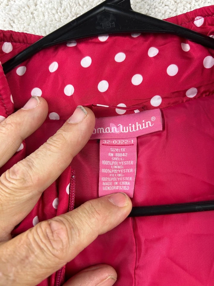 Chaleco acolchado a lunares rojo Woman Within para mujer 1X forrado de poliéster Foto 4 de 4