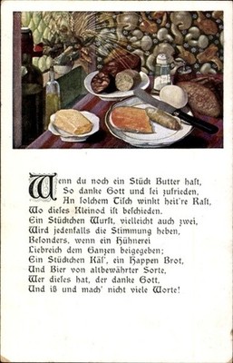 Poem Postcard Still Life with Food, Cucumber, Butter, Cheese, Egg, Sausage,... - 5063925