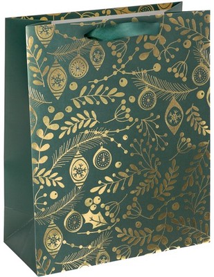 sigel Weihnachts-Geschenktüte ''Golden ornaments on green'' groß