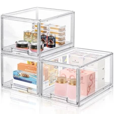 3 Packs Plastic Stackable Storage Drawers, DILIBRA Clear Storage Bins Organiz...