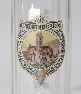 alter Bierkrug BENEDIKTINER BRÄU Alpirsbach Glaskrug 0 3l Brauerei Bierglas