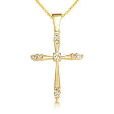 14k Gold 1/2 ct Diamond Cross Pendant Necklace Available in Yellow/Rose/White 