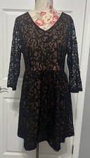 PINKY Size XL Black Lace Dress Sheer Babydoll V-Neck Womens Juniors