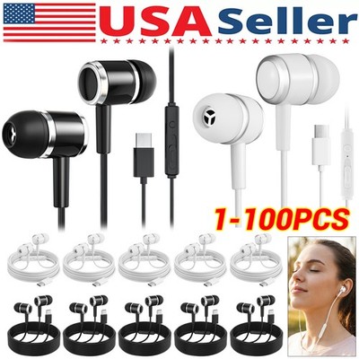 1-100PCS USB-C Type C Earbuds Headphones Earphones w/ Mic for Samsung Galaxy Lot
