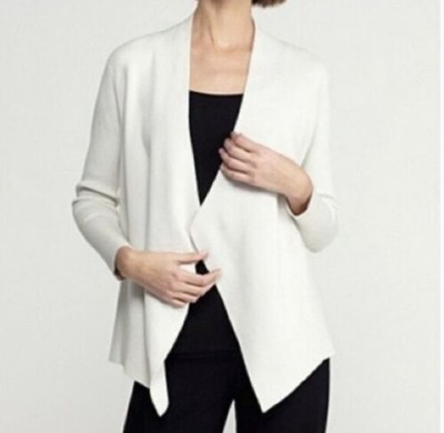 Eileen Fisher Women s Bone Silk/Organic Cotton Interlock Angled Cardigan Size M