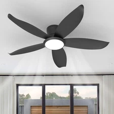 42 Inch 3CCT Ceiling Fan LED Light Thin Black Flush Mount Kit Remote APP Control