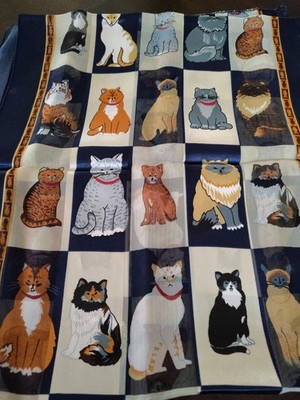 CUTE Cats & Kittens Navy Blue Silky & Semi Sheer Striped Scarf 62'' x 12'' 
