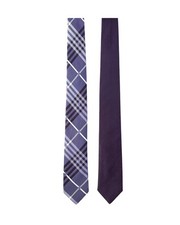 ORIHICA Silk Tie Worn On Both Side Plaid and Solid Dot Purple