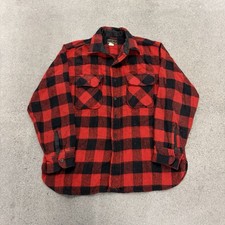 Vintage Sears Sportswear Buffalo Plaid Red Black Flannel Shirt Mens Size Large