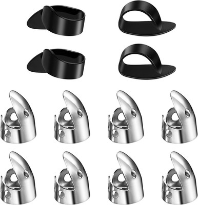 12 Piece Thumb Picks Set Adjustable Banjo Picks 8 Pcs Stainless Steel Finger & 4