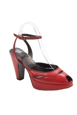 Miu Miu Womens Paneled Contrast Stitch Open Toe Platform Heels Red Size EUR 36.5