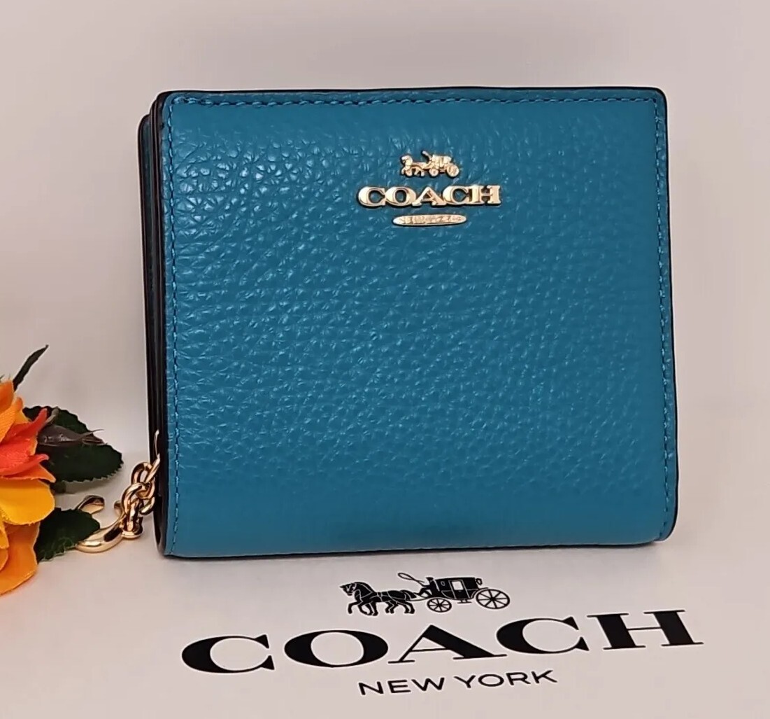 🌟🌷Coach Snap Card Case Wallet Teal Blue Leather With C Charm NWT
