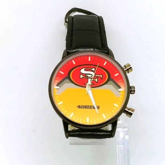 San Francisco 49er Watch Men s NFL Black Band Gun Metal Stainless Steel Gift Box