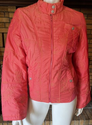 Oilily Coral Quilted Embroidered Nylon Lightweight Jacket NEW Size