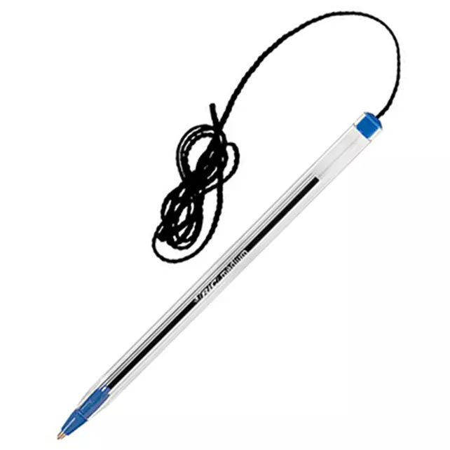 NEW 12x Bic Cristal Ball Point Pen Medium 1.0mm Blue NIB Corded String 10217