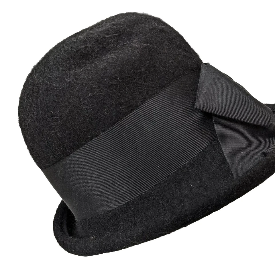 Vintage Wool & Grosgrain Ribbon Bowler Church Hat Shaq-Lon Old Money Mid Century - Image 4 of 4