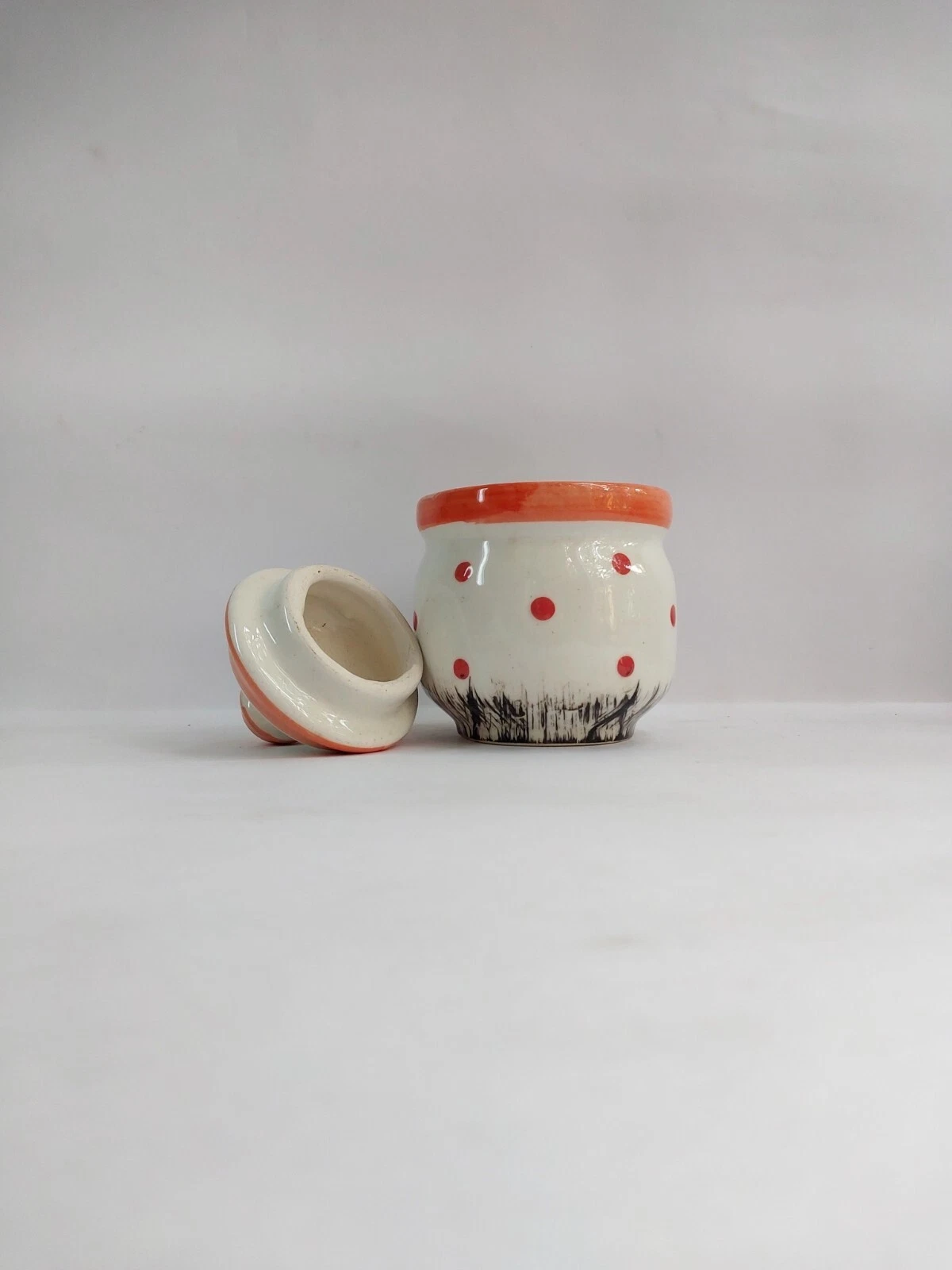 Handmade Multipurpose Polka Dot Ceramic Jar With Lid Kitchen Container.