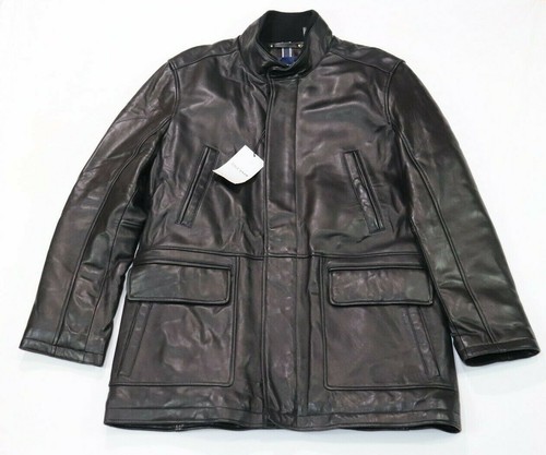 Cole Haan Men's Smooth Leather Car Coat 