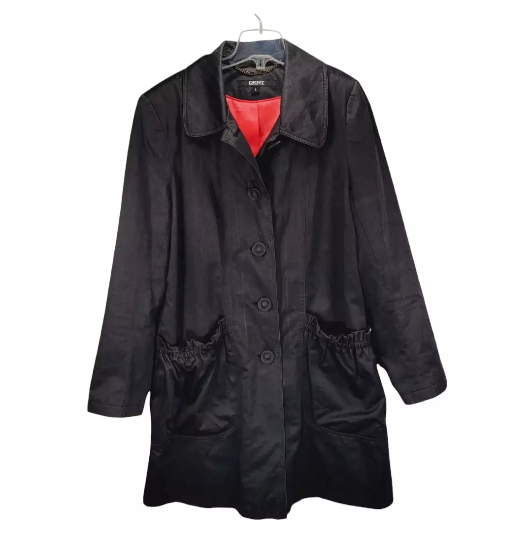 Women's black coat with red lining cheap