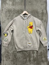 Disney Winnie The Pooh Sweatshirt Womens Large Tan Patches Full Zip Hoodie