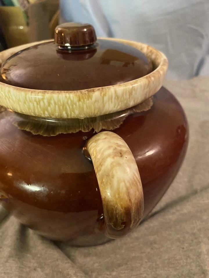 McCoy Pottery #342 BEAN POT BROWN DRIP Stoneware VTG Double Handle - Image 4 of 4