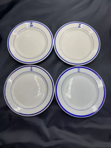 Lot of 4 Vintage US Navy Fouled Anchor 7 inch Bread Salad Plates MIXED MAKERS G